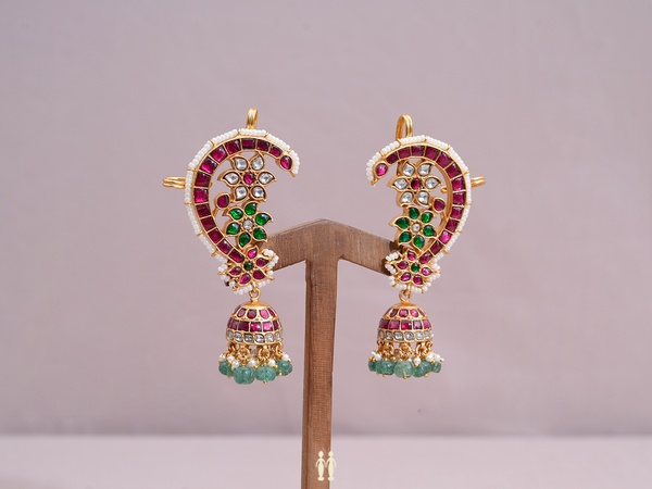 Traditional Design Gold Plated Pure Silver Jhumkas