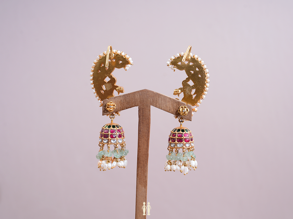 Traditional Design Gold Plated Pure Silver Jhumkas