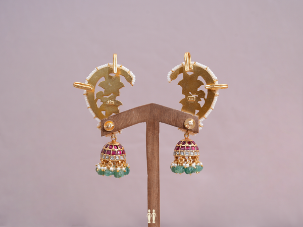 Traditional Design Gold Plated Pure Silver Jhumkas