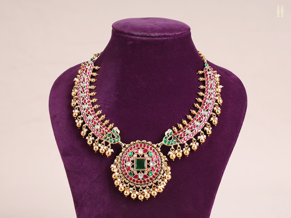 Traditional Kundan Stone Gold Plated Pure Silver Necklace