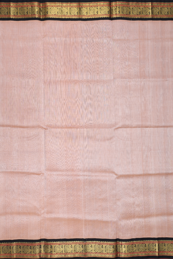 Silk Cotton Saree In Biscuit Color With Peacock Border