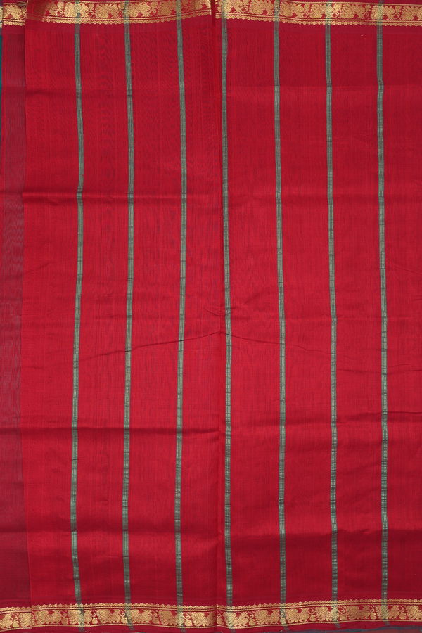 Traditional Silk Cotton Saree In Green With Peacock Border