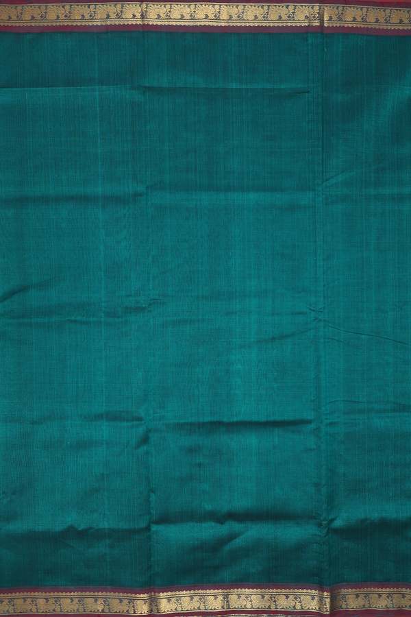 Traditional Silk Cotton Saree In Green With Peacock Border