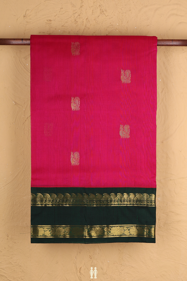 Traditional Silk Cotton Saree In Magenta With Peacock Buttas