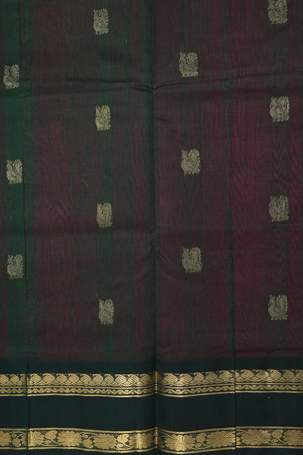 Traditional Silk Cotton Saree In Magenta With Peacock Buttas