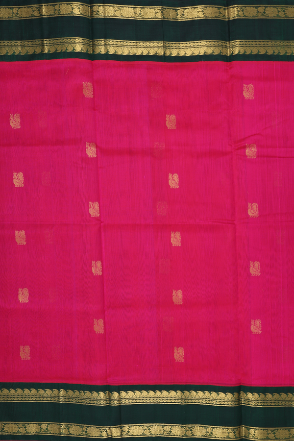 Traditional Silk Cotton Saree In Magenta With Peacock Buttas
