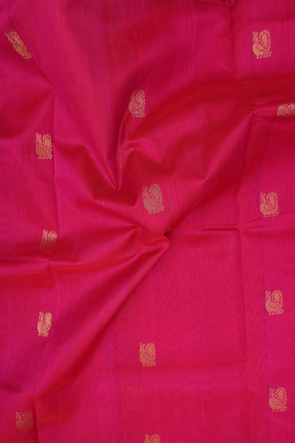Traditional Silk Cotton Saree In Magenta With Peacock Buttas