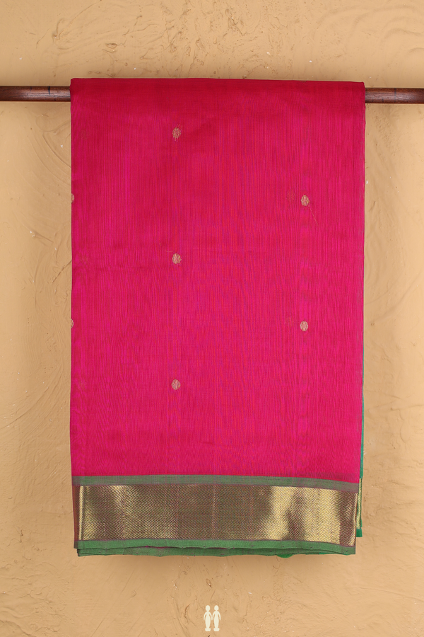 Traditional Silk Cotton Saree In Magenta With Rudraksh Buttas