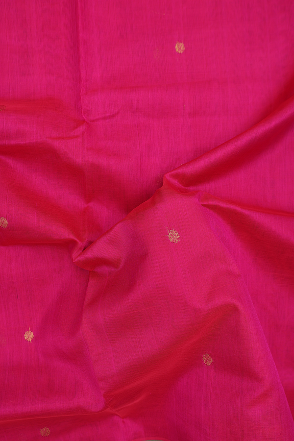 Traditional Silk Cotton Saree In Magenta With Rudraksh Buttas