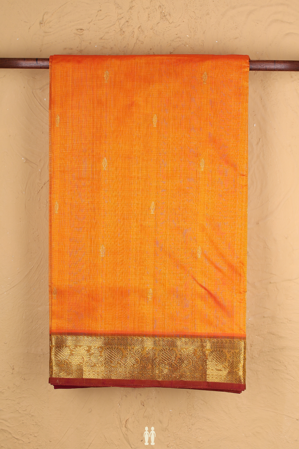 Traditional Silk Cotton Saree In Orange With Zari Buttas