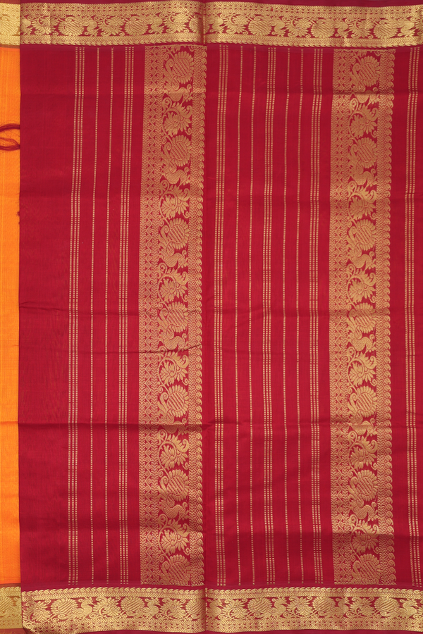 Traditional Silk Cotton Saree In Orange With Zari Buttas