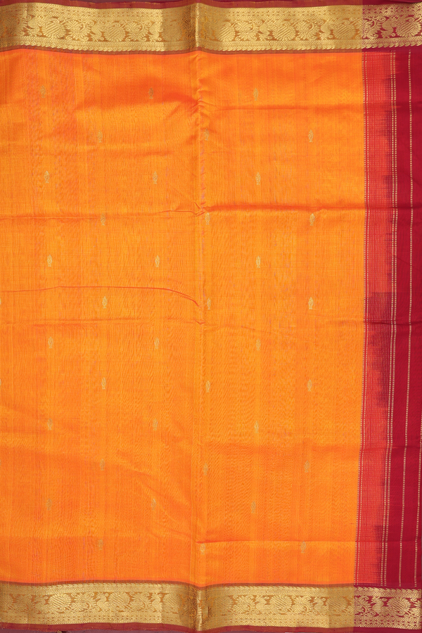 Traditional Silk Cotton Saree In Orange With Zari Buttas