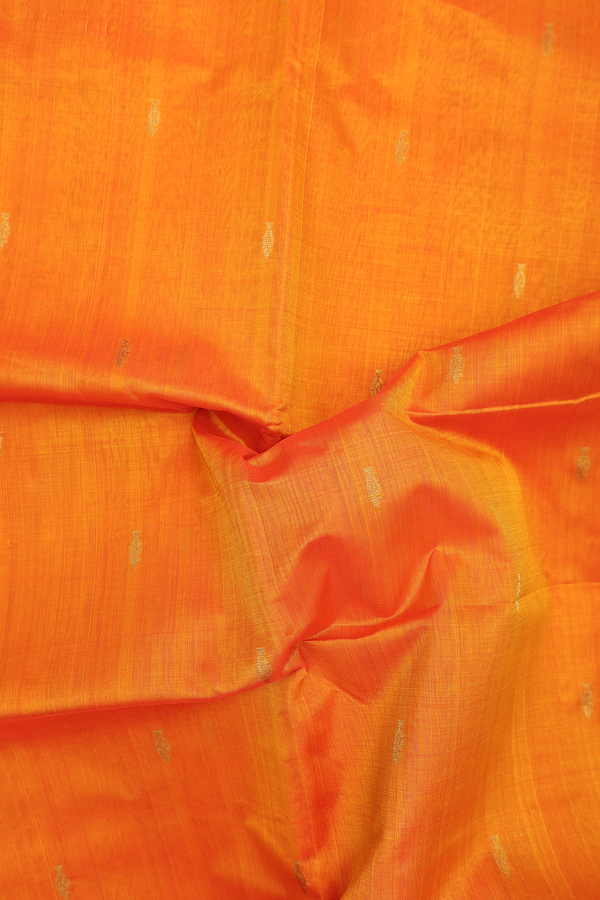 Traditional Silk Cotton Saree In Orange With Zari Buttas