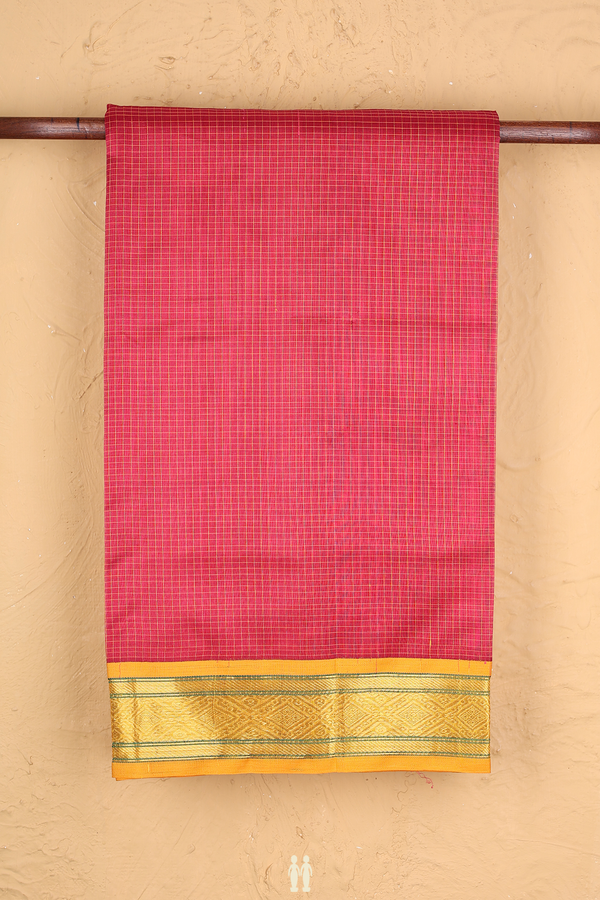 Traditional Silk Cotton Saree In Pink With Checks Design