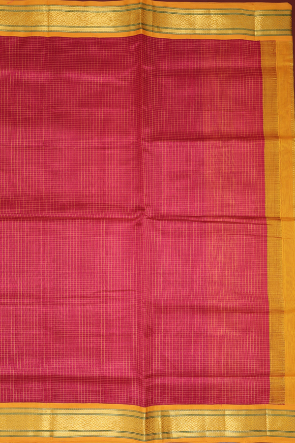 Traditional Silk Cotton Saree In Pink With Checks Design