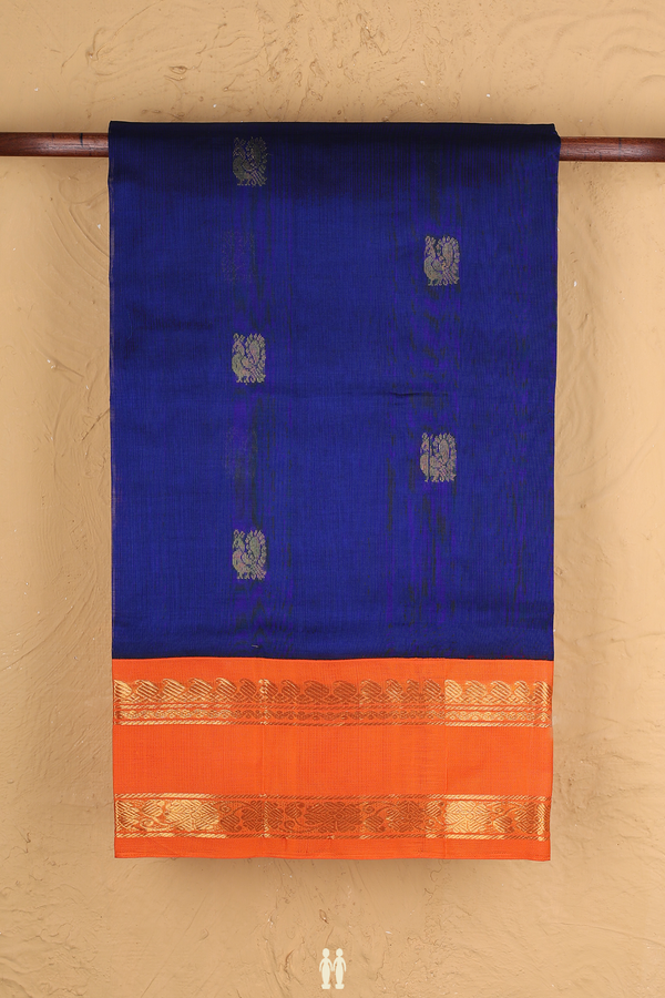 Traditional Silk Cotton Saree In Royal Blue With Peacock Buttas