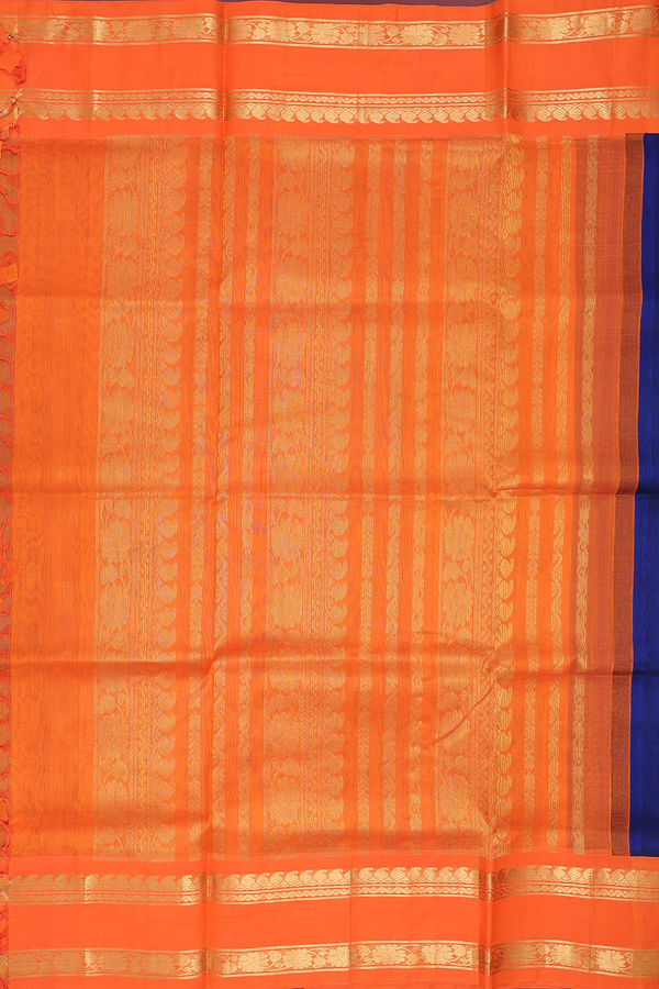 Traditional Silk Cotton Saree In Royal Blue With Peacock Buttas