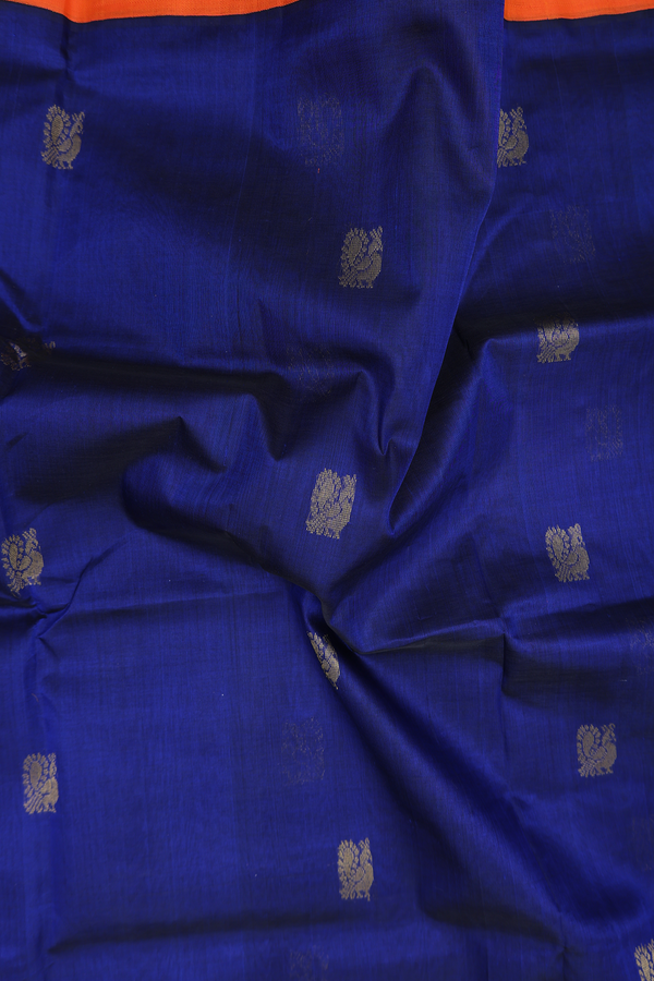 Traditional Silk Cotton Saree In Royal Blue With Peacock Buttas
