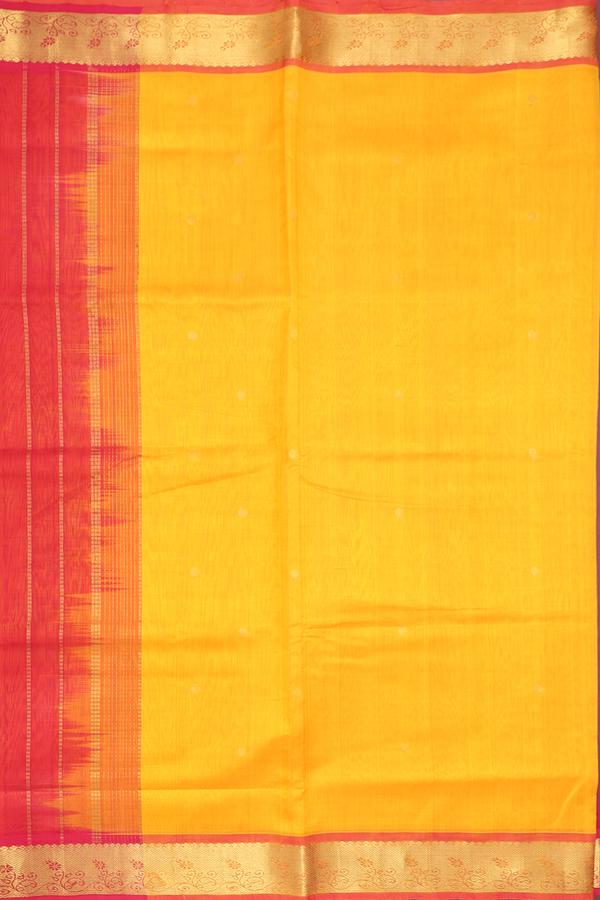 Traditional Silk Cotton Saree Royal Orange With Rudraksh Buttas