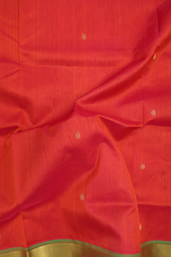 Silk Cotton Saree In Vermillion Red With Rudraksh Buttas