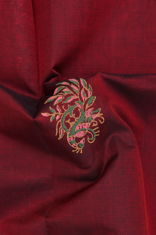 Traditional Silk Cotton Saree Berry Red With Peacock Design