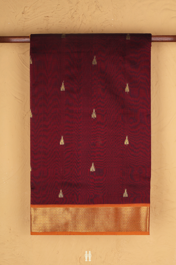 Traditional Silk Cotton Saree Burgundy Red With Temple Buttas