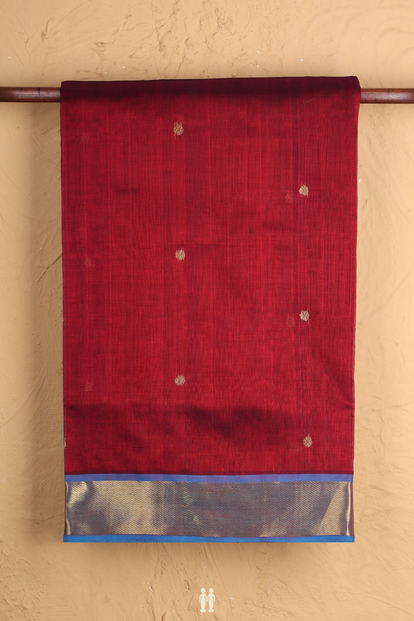 Traditional Silk Cotton Saree Burgundy Red With Zari Buttas