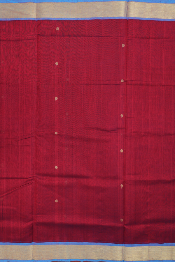 Traditional Silk Cotton Saree Burgundy Red With Zari Buttas