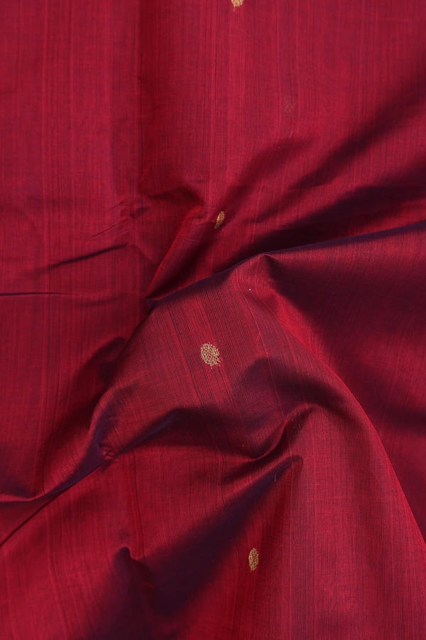 Traditional Silk Cotton Saree Burgundy Red With Zari Buttas