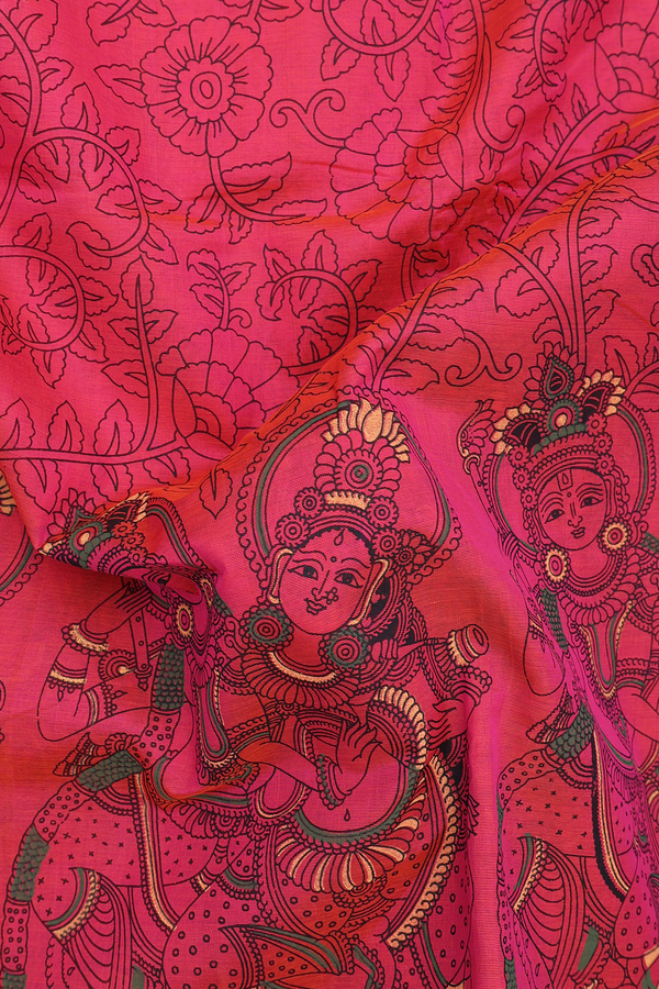 Traditional Silk Cotton Saree Coral Red With Printed Design