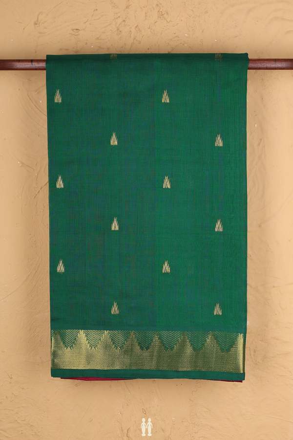 Traditional Silk Cotton Saree Emerald Green With Zari Buttas