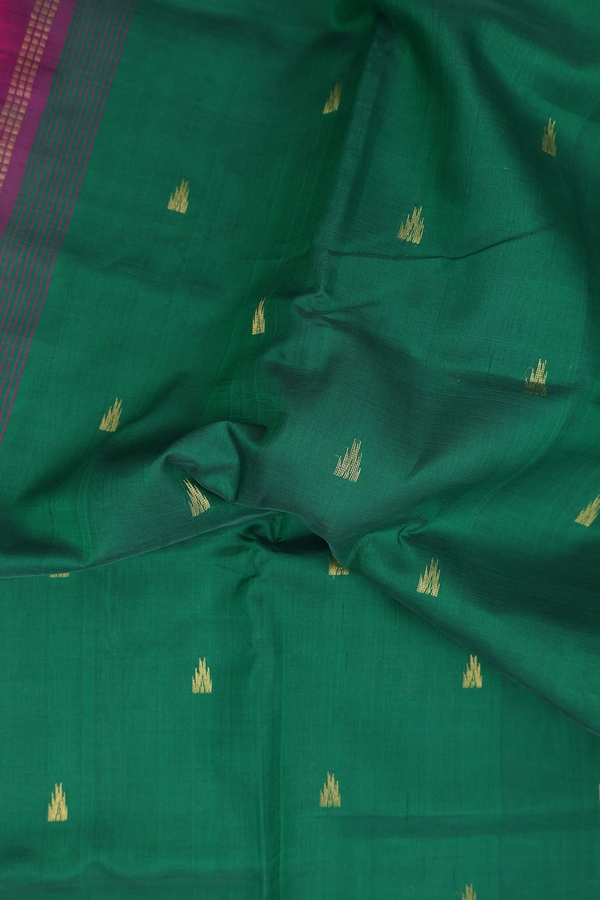 Traditional Silk Cotton Saree Emerald Green With Zari Buttas