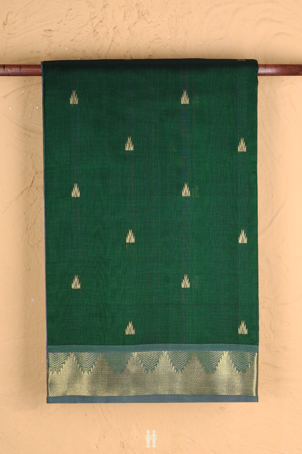 Traditional Silk Cotton Saree Forest Green With Temple Buttas
