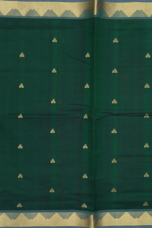 Traditional Silk Cotton Saree Forest Green With Temple Buttas