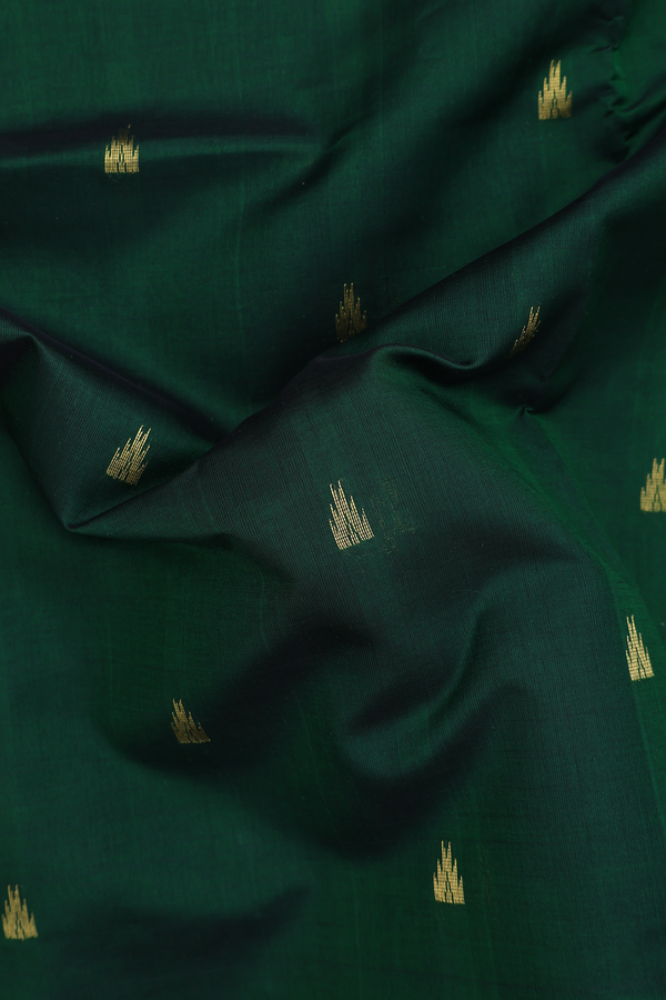 Traditional Silk Cotton Saree Forest Green With Temple Buttas