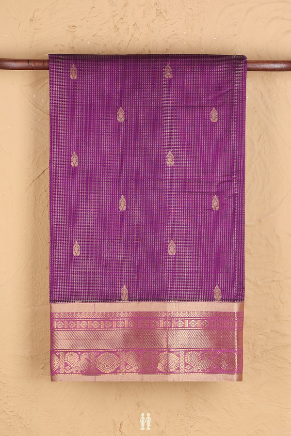 Traditional Silk Cotton Saree Grape Purple With Checks Design
