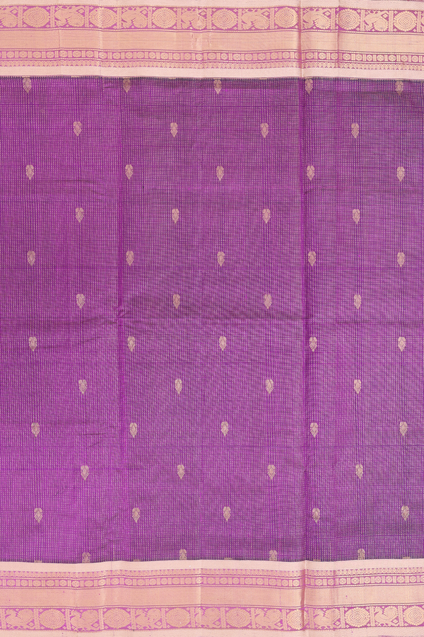 Traditional Silk Cotton Saree Grape Purple With Checks Design