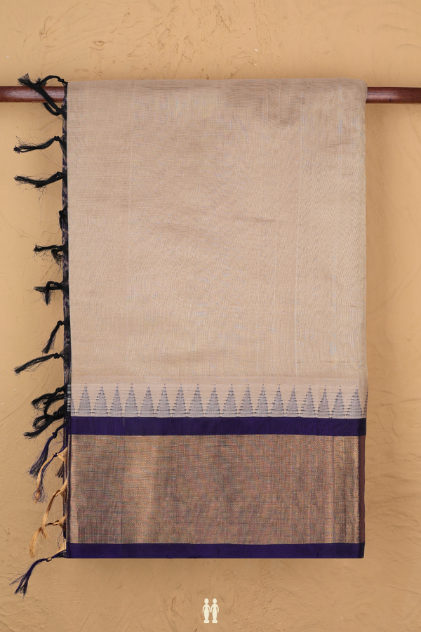 Traditional Silk Cotton Saree In Beige With Contrast Border