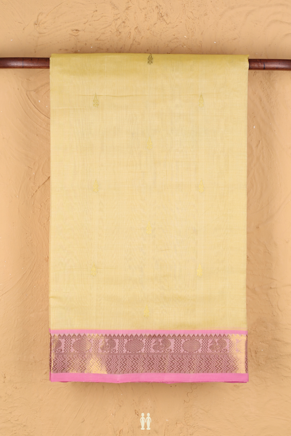 Traditional Silk Cotton Saree In Beige With Zari Buttas