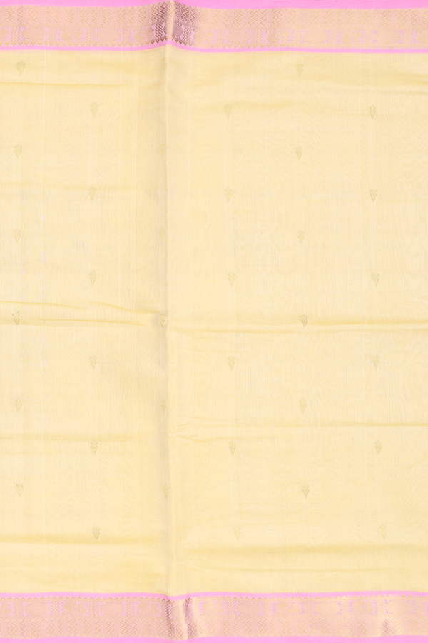 Traditional Silk Cotton Saree In Beige With Zari Buttas