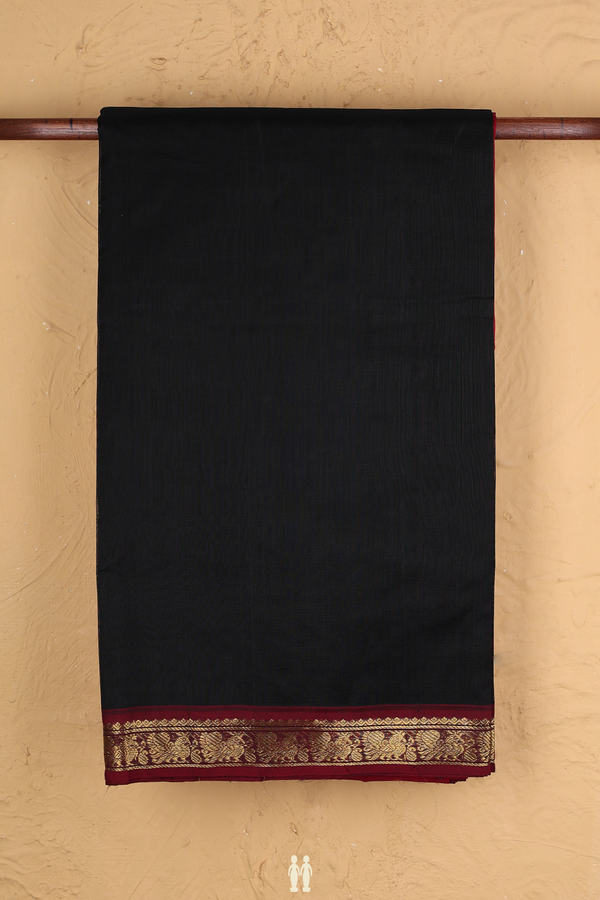 Traditional Silk Cotton Saree In Black With Contrast Border