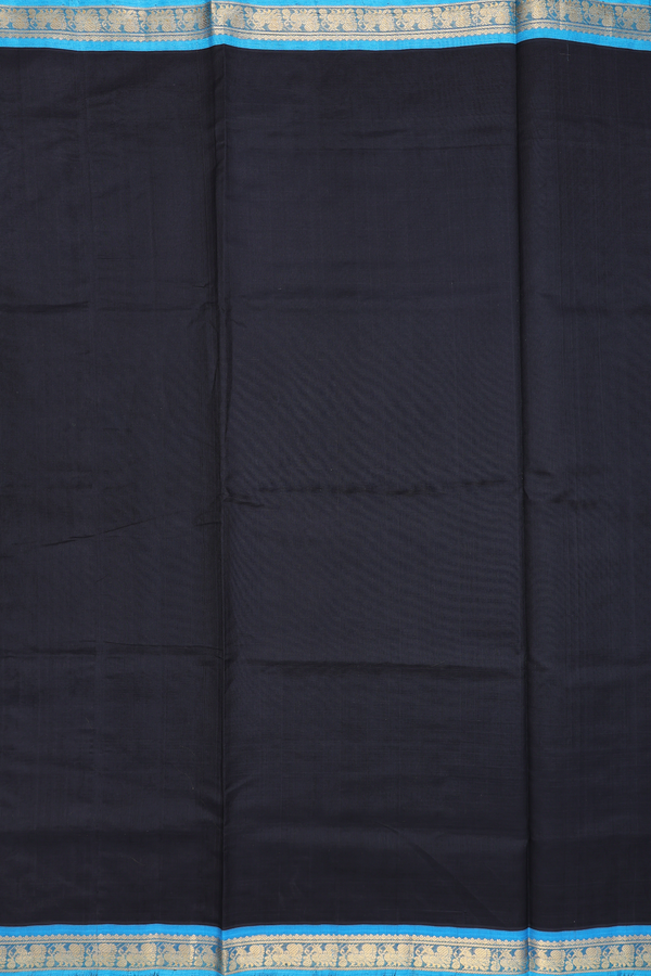 Traditional Silk Cotton Saree In Black With Peacock Border