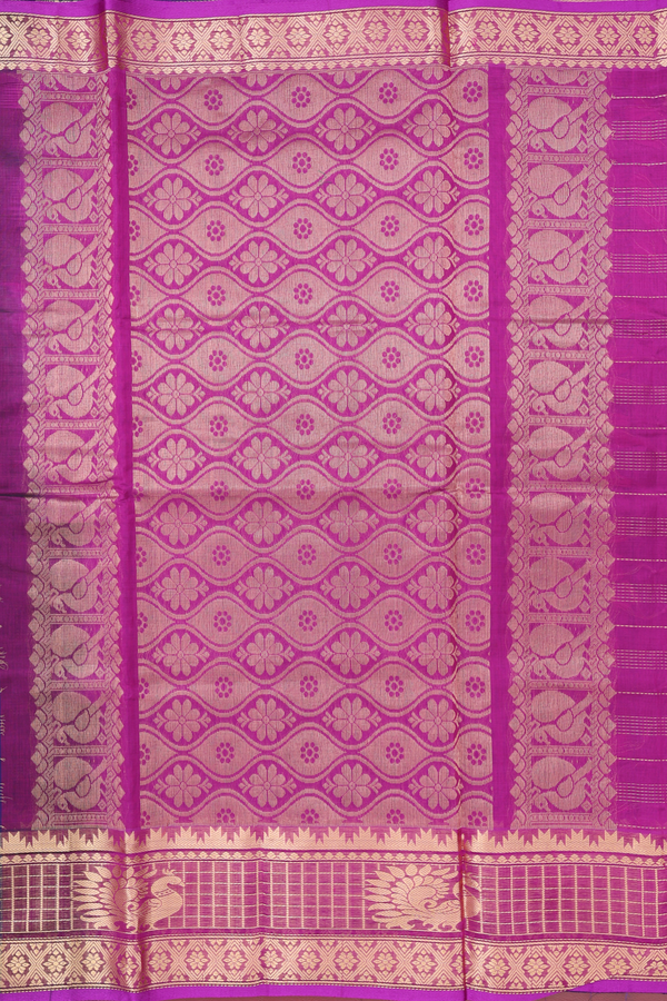 Traditional Silk Cotton Saree In Blue With Checks Design