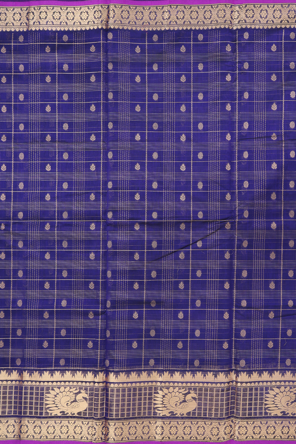 Traditional Silk Cotton Saree In Blue With Checks Design