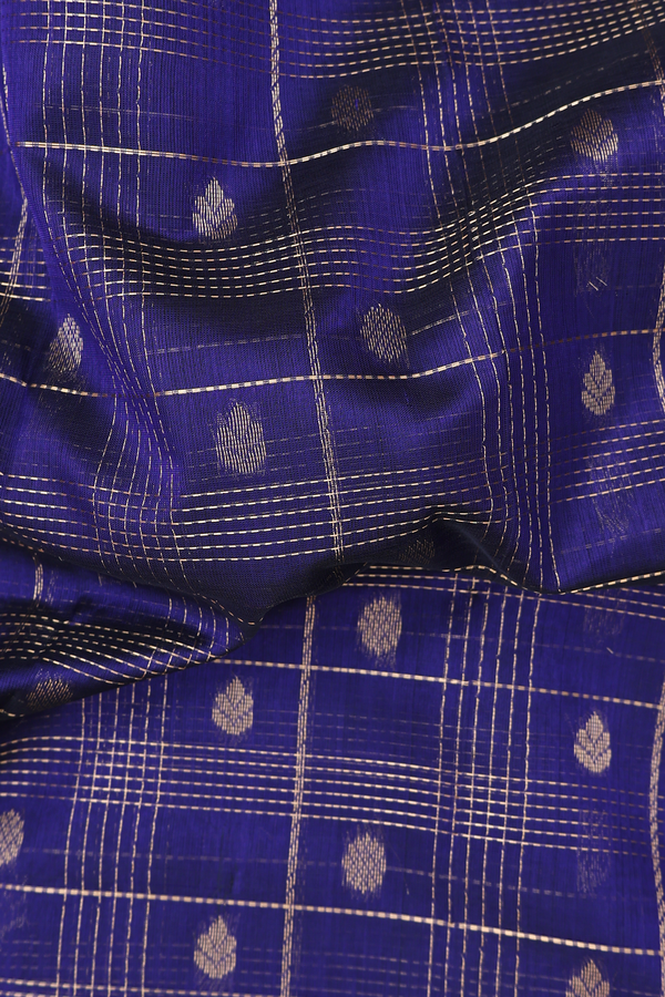 Traditional Silk Cotton Saree In Blue With Checks Design