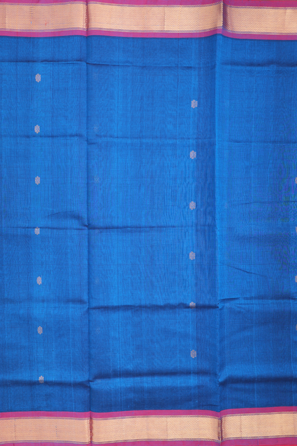 Traditional Silk Cotton Saree In Blue With Floral Buttas