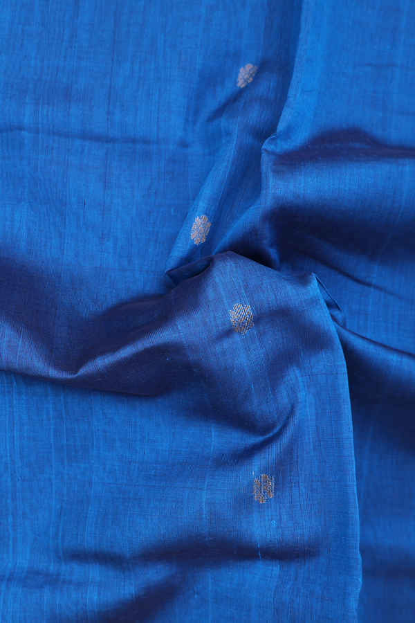 Traditional Silk Cotton Saree In Blue With Floral Buttas