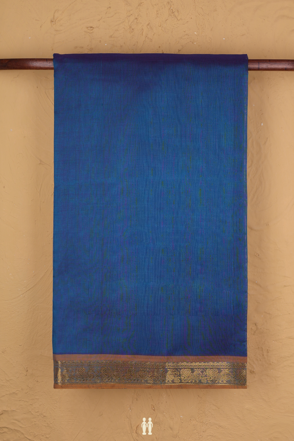 Traditional Silk Cotton Saree In Blue With Peacock Border