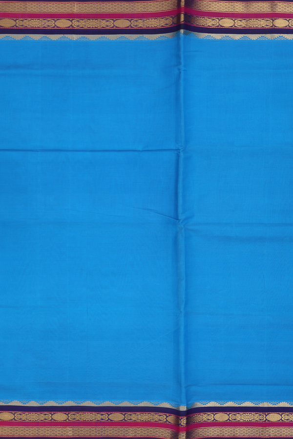 Traditional Silk Cotton Saree In Blue With Zari Border