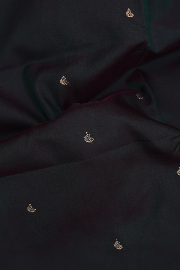 Traditional Silk Cotton Saree In Bottle Green With Zari Buttas